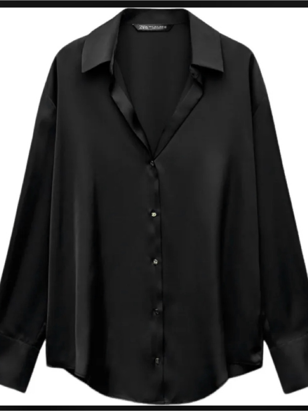 Zara Black Satin Button-Down Shirt
